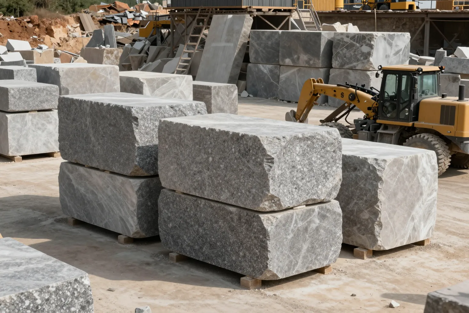 Quarried granite blocks at a TAMIN stone quarry